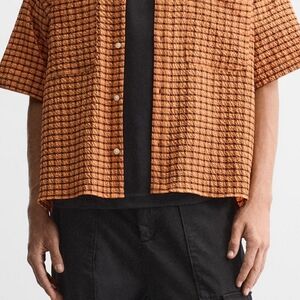 Zara Orange and Brown Plaid Shirt